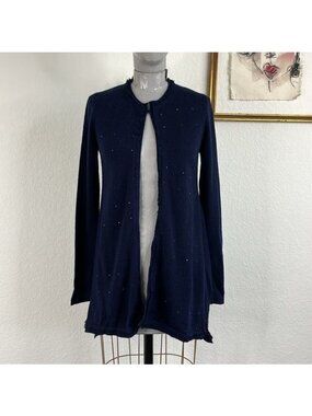 Rani Arabella Cashmere Fringe Open Front Swarovski Rhinestone Cardigan Loro Pian